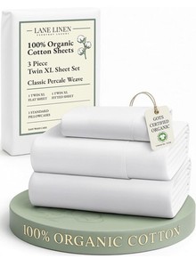LANE LINEN Eco Friendly 100% Organic Cotton Percale Twin  XL Sheet Set MSRP $75