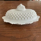 VINTAGE FENTON White Milk Glass Hobnail Covered Butter Dish COTTAGECORE  Ex Cond