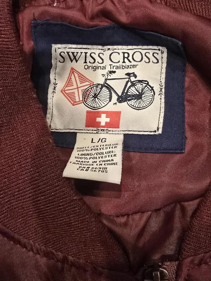 Swiss Cross Jacket Mens Large Maroon Bomber Flight Patch Nylon Swiss Flag Pilot - Image 4 of 4