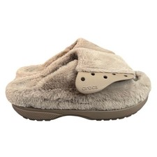 Crocs Classic Cozzzy Fur Sure Sandal Mushroom Taupe Fuzzy Slides Mens 7 Womens 9