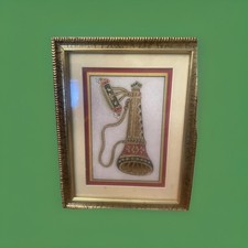 Indian Art PAINTING Shehnai Wind Instrument Gold Foil Faux Gemstones On Marble