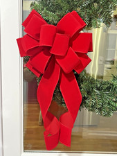 Handmade Large Red Velvet Christmas Bow 10 x 16 in. Bow for Wreath Holiday Bow