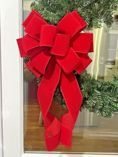 Handmade Large Red Velvet Christmas Bow 10 x 16 in. Bow for Wreath Holiday Bow