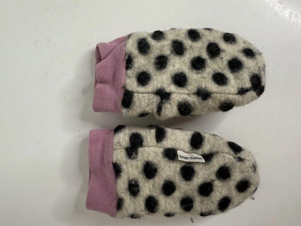 Mitones vintage para niños de fieltro de lana a lunares escandinavos cálidos invierno Foto 2 de 4