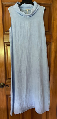 Francesca Bettini Linen Light Blue Long Cowl Neck Dress Made in Italy NWT XL