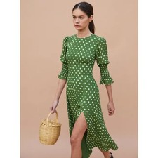 Reformation Carolena midi polka dots Dress in Edamame green 6