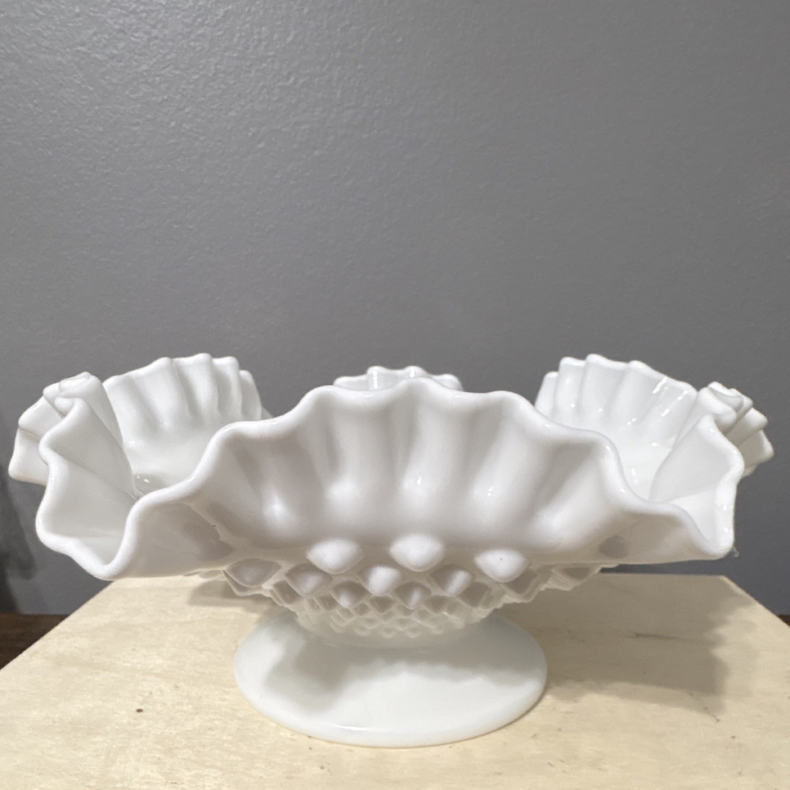 VTG Fenton  Milk Glass Hobnail Pattern Pedestal Compote Bowl Pressed Glass