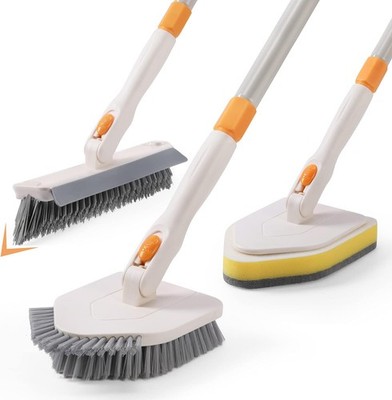 Tile & Tub Scrubber 3-in-1 Long Handle Stiff Bristle Bathroom Cleaning