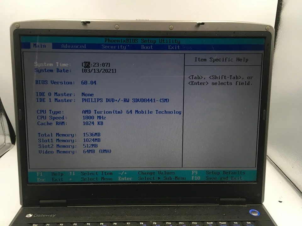 GATEWAY MA3 MX6441 - BOOTS TO BIOS - AMD TURION 64 - 1.5GB RAM - 15" - READ - BB - Image 2 of 4