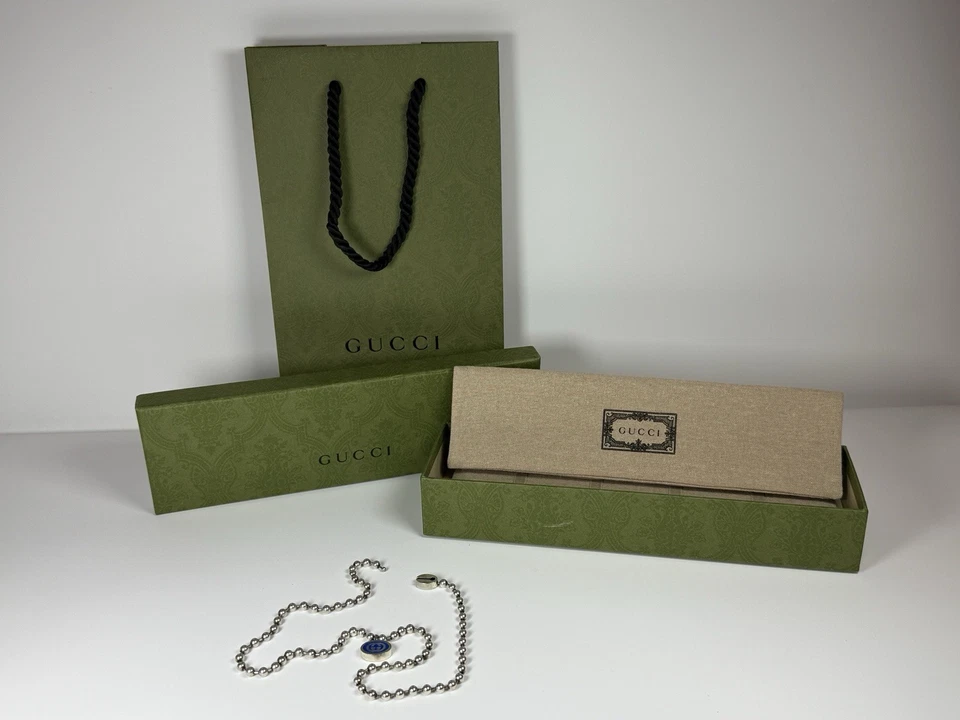 Gucci 925 Sterling Silver Ball Link Necklace Blue Enamel Interlocking G NIB - Image 3 of 4