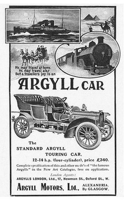 ARGYLL MOTORS LTD Alexandria, Dunbartonshire - antike Werbung 1907