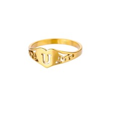 Fashion Hollow Initial Letter Heart Rings For Women Gold Color size 6-8