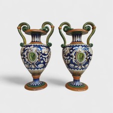 ANTICA COPPIA DI VASI IN CERAMICA COLONNATA SESTO FIORENTINO DIPINTI A MANO cm35