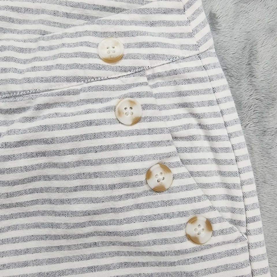 Pantalones Merona Mujer 8 Gris Blanco Rayas Pierna Ancha Corto Botón Bolsillo Náutico Foto 2 de 4