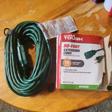 Hyper Tough 50ft 16 AWG 3-Prong Green Single Outlet Outdoor Extension Cord