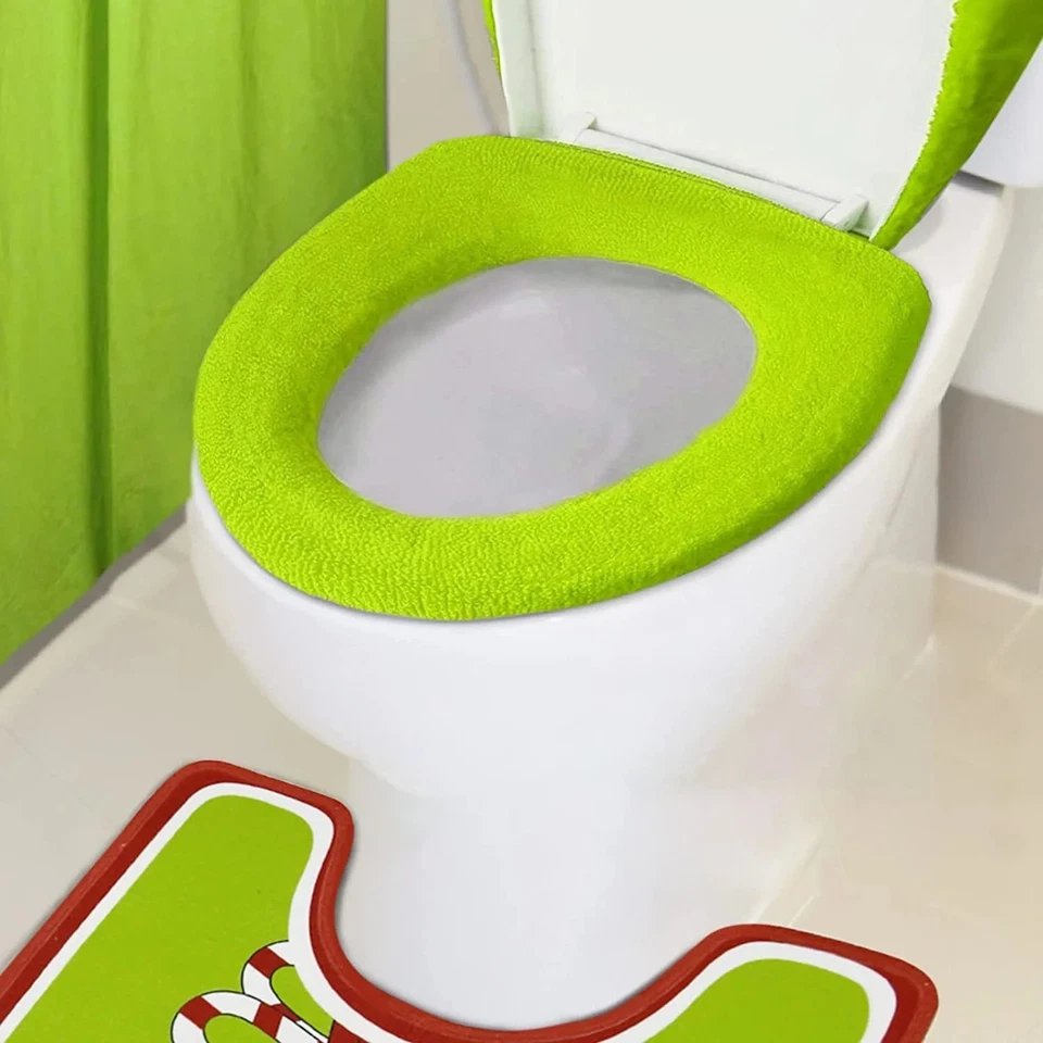 Conjunto de decoração de Natal capa de vaso sanitário Grinch almofada de assento almofada de pé de vaso sanitário - Imagem 4 de 4