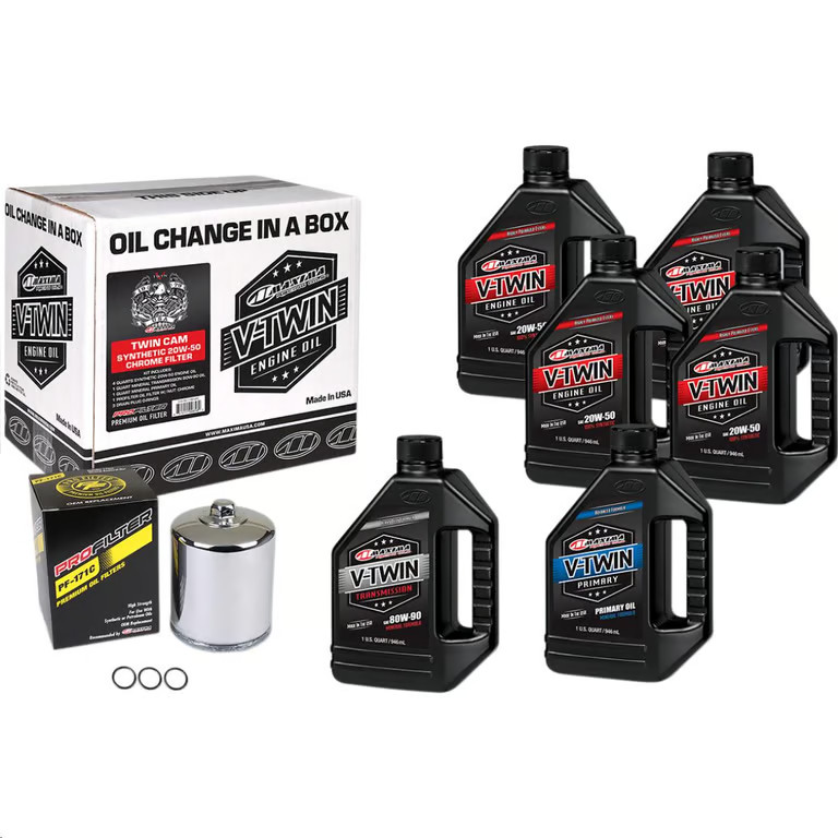 Maxima Twin Cam Synthetic Oil Change Kit with Chrome Filter 90-119016PC