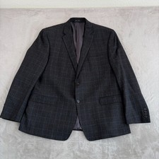 Ralph Lauren Blazer Jacket Sport Coat 48 in Grey Blue Glen Check 100 Wool NWOT