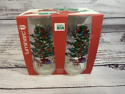 Luminarc Noel Christmas Tree Glass Tumblers Set of 4 - 16 oz Made in USA