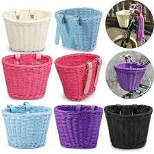 Retro Bike Basket Wicker Woven Bicycle Front Basket Handlebar Storage Basket