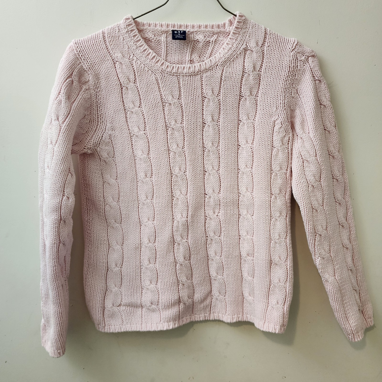 Vintage Pink M Y2k Cable-Knit Cotton Gap Sweater Grandma Fisherman Cottage Prep