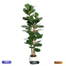 LuceAlberi Artificial Fiddle Leaf Fig Tree in Modern White Planter, 5ft