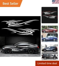 2Pcs 94.4'' Universal Flame Graphics Car Auto Body Side Sticker Style2 White