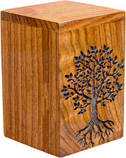 Handcrafted Wooden Cremation Urn Box for Human Ashes   Tree of Life Engraved Des
