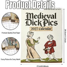2027 Calendar, Rude Calendar 2027 UK, Funny Medieval Pics Wall Calender 2027