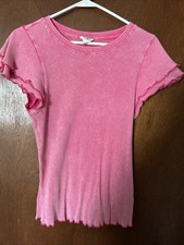 BiBi Pink Ribbed Tee Ruffle Sleeve Medium