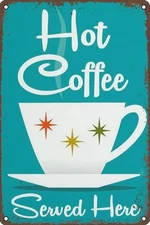 Retro Coffee Cup Cafe Sign Mid Century Modern Kitchen Art Tin Metal Signs for Ho