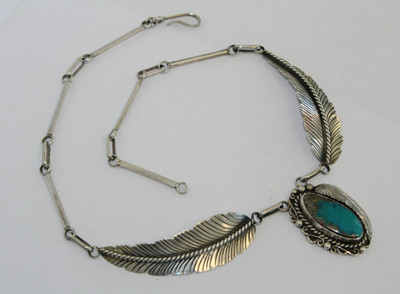 Jameson Lee Navajo Sterlingsilber Türkis Feder Halsband Halskette 18'' [036WEA]