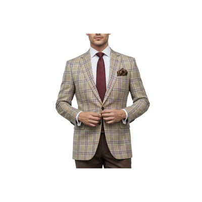 Men Sport Coat by Berlusconi Turkey Italian Wool Super 180's #671-15 Tan Burg