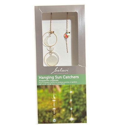 Belavi Hanging Sun Catchers Set of 2 Gold Celestial Moon Phase Crystal Decor NEW