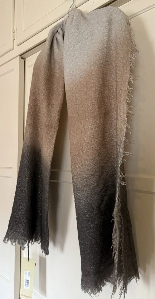 🦋 Johnny Was Elegante Bufanda Elena Envoltura Gris y Marrón Ombre Brillante Metálico Nuevo con Etiquetas Foto 2 de 4