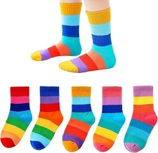 Girls Seamless Crew Cotton Socks Kids Casual 6-8 Years Rainbow Stripes mix c