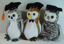 Three Ty Beanie Baby Owls '99, '00 and '01 w/ Original Hang and Tush Tags