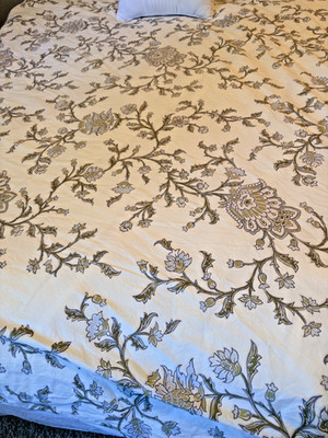 Pottery Barn Full Queen Deva Printed Floral Standard Cream Blue Green Cotton