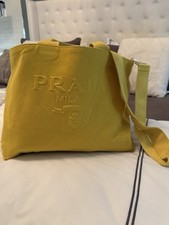 Prada Canvas  Embossed Drill Tote Women Yellow One Size