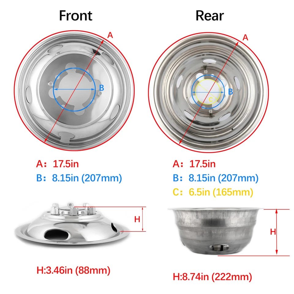 for Dodge Ram 3500 2003-2018 17" Dually Wheel Simulators Dual Rim Covers Hubcaps - Image 3 of 4