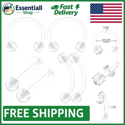 6 Bioplastic Clear Piercing Retainers - Modern 10mm Ball for Cartilage & Lobe