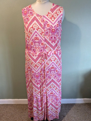 Julipa Maxikleid rosa Mix UK Größe 20 ärmellos Stretch Jersey Knopfleiste vorne