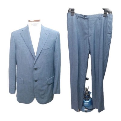 Corneliani Blue Striped Wool Mohair US 43 42 EU 54 R Suit Dual Vents Pinstripe