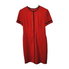 Vintage Talbots Depeche Red Dress short sleeve Back Zip Sheath Lined Career 8