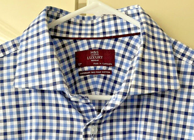 M&S Marks Spencer Size XL  17/25 French Cuffs 2-Fold Lux Cotton Check Fabric