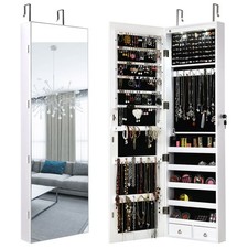 Mirrored Wall  Door Mounted Jewelry Cabinet Storage Organizer W/ Lights Drawer