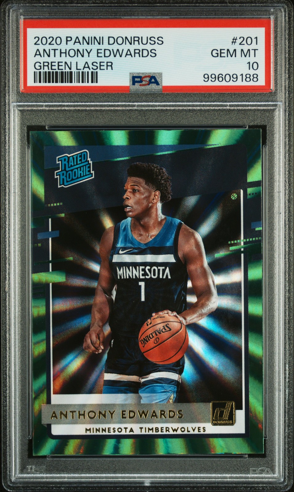 2020 PANINI DONRUSS GREEN LASER #201 ANTHONY EDWARDS PSA 10