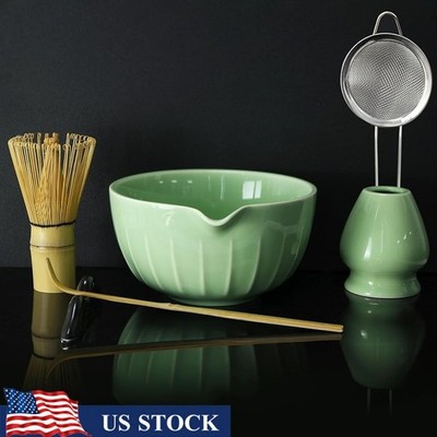 7 Piece Matcha Whisk Set Bamboo Tools Porcelain Bowl Sifter Tea Ceremony New