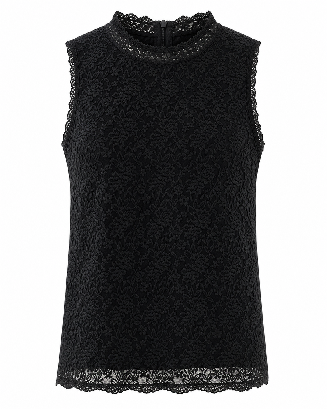 Susan Graver Black Lace Sleeveless Blouse Womens Plus Size 1X Mock Neck Lined