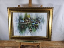 QUADRO MERCATO GALLEGGIANTE IMPRESSIONISTA MODERNO ORIGINALE FIRMATO SCENA ASIATICA